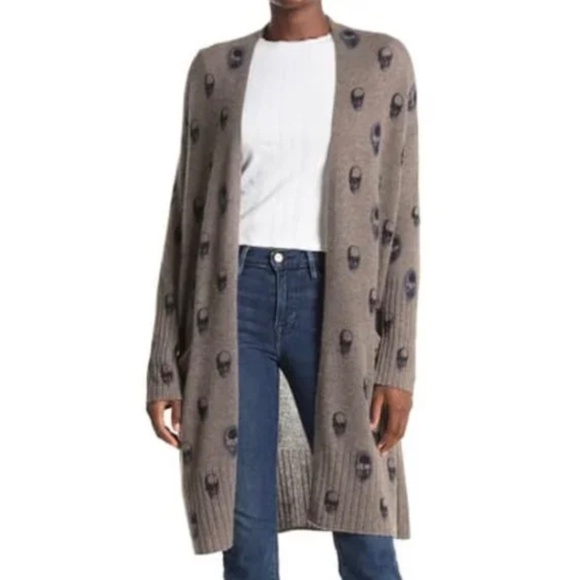Skull Cashmere Sweaters - SKULL CASHMERE Harper Skull Print Open Cardigan Size L